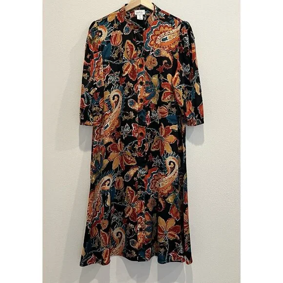 Nicole Miller Women’s Dress Size 8 Floral paisley Button 3/4 Sleeve - Picture 9 of 12